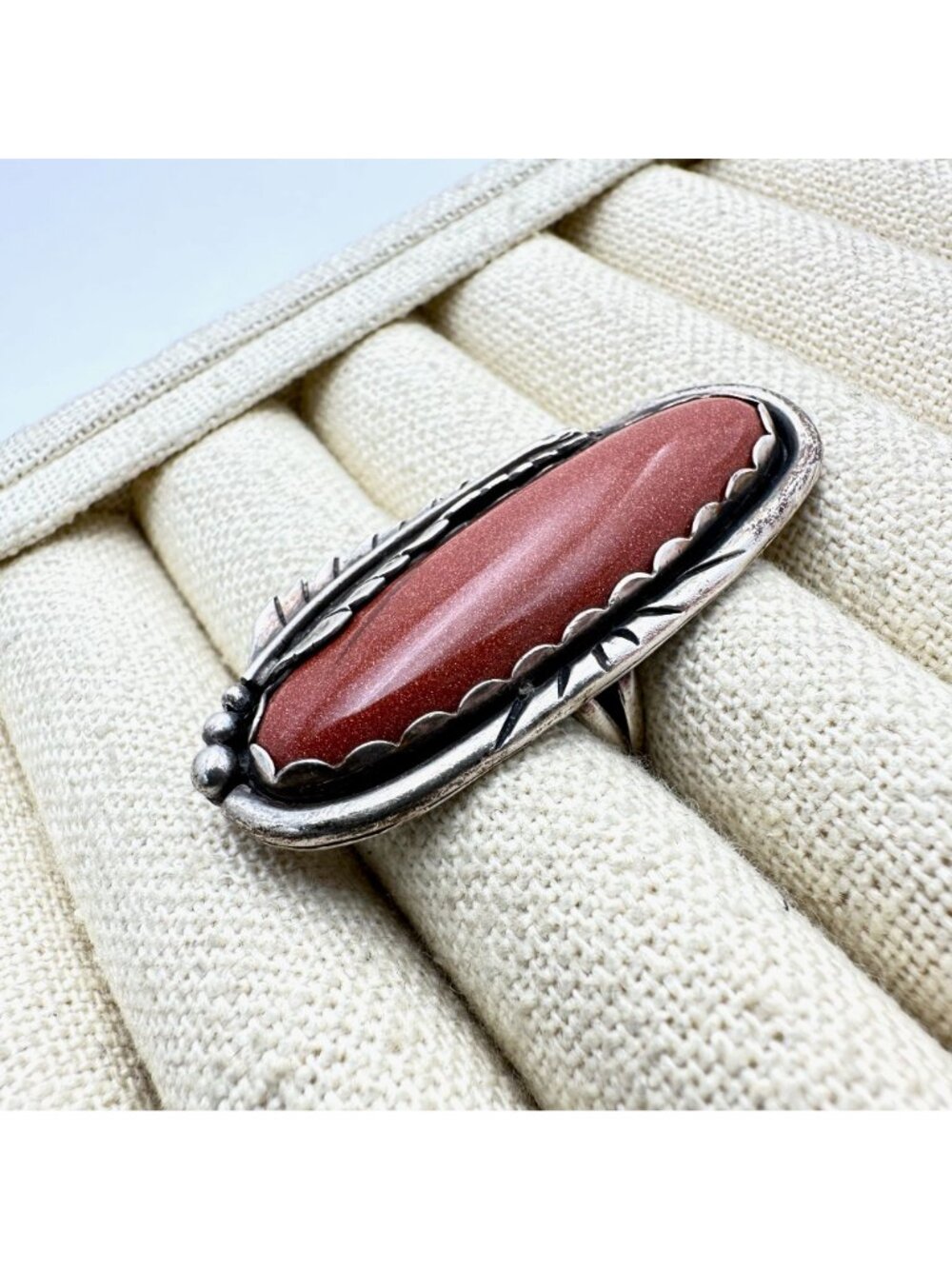 Native American Hallmarked Large Gold Stone Sterling Silver Ring Size 7 - Picture 3 of 10